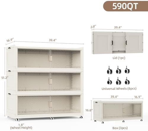 SAILUN 240Gal Extra Large Stackable Storage Bins with a Lid Beige, 3Pack - Image 2