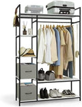 CAPHAUS 979lbs Capacity Garment Rack for Hanging Clothes, Heavy Duty Open Wardrobe w/Hanging Rods & Fabric Drawers, Free Standing Closet Organizer, Metal Closet Rack w/White Wooden Shelves by CAPHAUS