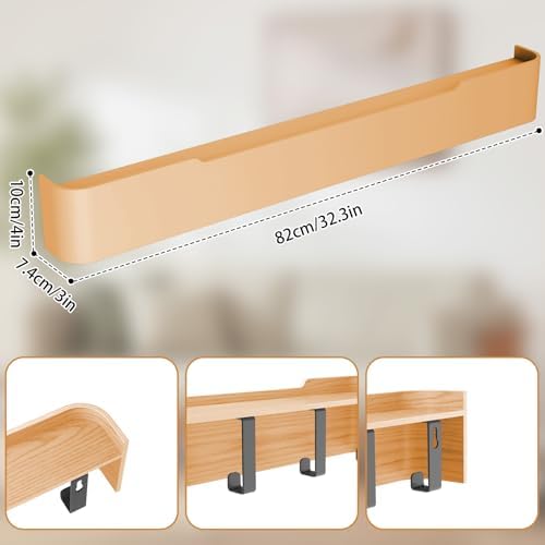 Wall Mounted Coat Rack with Shelf, Wooden Entryway Organizer with Hidden Metal Hooks for Hanging Coats Bags Keys, Modern Floating Shelf for Hallway Bathroom - Image 3