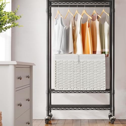 240L Wicker Storage Basket with Lid, Handwoven Rattan Large Shelf Basket with Removable Liner, 63.5 Gallon Wicker Basket for Blanket, Storage Trunk with Handle for Closet, Bedroom, Livingroom, White - Image 7