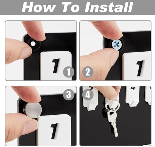 Beeveer Acrylic Key Holder Board with 30 Hooks, Wall Mount Organizer, Black - Image 3