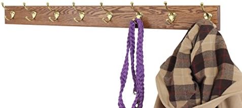 PegandRail Solid Oak Coat Rack with Solid Brass Hat and Coat Style Hooks - Made in The USA (Chestnut, 15" x 3.5" with 3 hooks) - Image 3