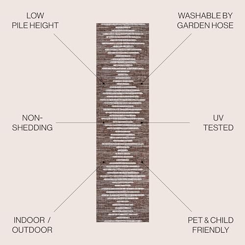 JONATHAN Y Stripe Geometric Indoor Outdoor Runner Rug 2X10 Brown/Beige, Zolak Berber for Backyard, Patio, Porch, Easy-Cleaning, High Traffic, Pet-Friendly, Non-Shedding (SMB124B-210) - Image 2