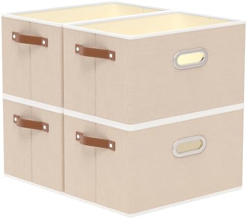 Yawinhe Foldable Storage Baskets for Shelves,16.9x11.8x10.2in,Beige,4-Pack by Yawinhe