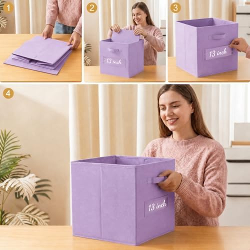 Storage Bins,13 Inch Cube Storage Bin with Labels,6pcs,Purple - Image 5