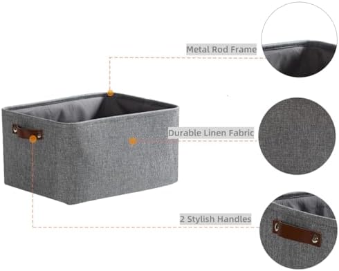 Mangata Set of 3 Fabric Storage Boxes, Collapsible Storage Basket Bins for Bedroom, Cupboards, Wardrobe (Grey, Medium) - Image 5