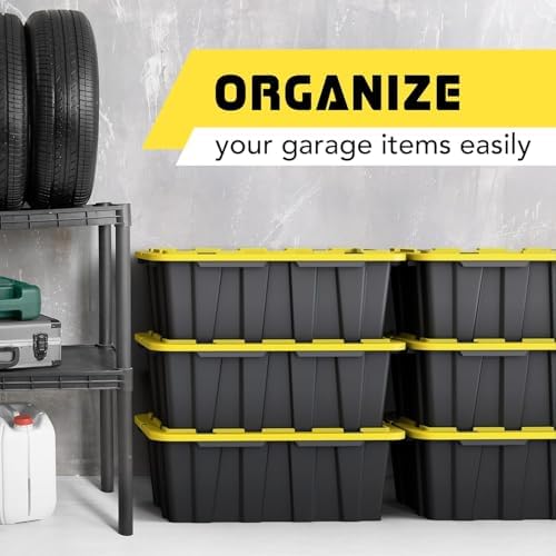 8 PACK of 12 Gallon Medium Black & Yellow Storage Bins | Plastic Tote Organizing Container with Secure Latching Lids, Stackable, Extra Strength with Built in Handle | 24.5" x 16.5" x 9" - Image 5