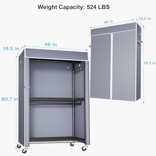 FUTASSI Black Clothing Rack with Grey Cover, P1C Plus Rolling Closets - Image 5