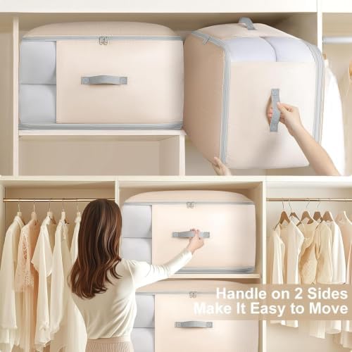 Comforter Storage Bag -130L Large Capacity Blanket Storage Bags 3-Layer Ultra Space Saving Self Compression Organizer, Washable Compression Bags for Storage Comforter Blanket, 4-Pack, Beige - Image 4