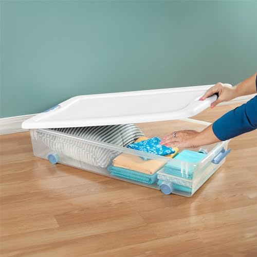 Sterilite 8-Pack Wheeled Latching Box, Plastic Under Bed Storage Bins with Lids, 56 Quart - Large Clear Stackable Tote Organizer Containers for Closet, Bedroom, Bathroom, and Office Organization - Image 6