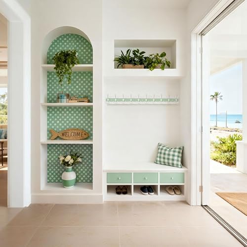 SKOLOO Coastal Wall Mounted Coat Rack - 38-1/8" Beach House Entryway Wooden Coat Hook with 10 Hooks for Hanging Coats, Hats or Towels, Oceanfront Cottage Core Collection, White & Green - Image 4