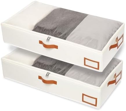Yawinhe Pack of 2 Underbed Storage Bags, Foldable Clothes Storage with Clear Window, for Duvets, Clothes, 60 x 30 x 15 cm, Beige by Yawinhe