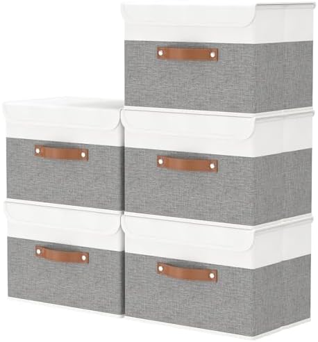 OUTBROS Storage Box with Lids, 17.7x11.8x11.8 inch (White/Grey, 5-Pack) by OUTBROS