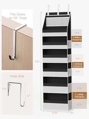 Criusia 2 Pack Over the Door Organizer, Heavy-Duty 6-Shelf Hanging Storage with 13 Mesh Pockets, 55lbs Capacity Behind the Door Storage for Nursery, Bathroom, Bedroom, and Dorm, Black - Image 2
