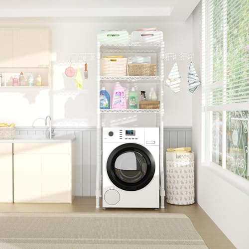 Ulif U8 Mini Laundry Room Storage Organizer, Over The Washer and Dryer Storage Shelves for Laundry Organization, 29.5”W x 17.3”D x 76.2”H, Suit Washing Machine Width Within 27.1”, Hold 304 lb, White - Image 5