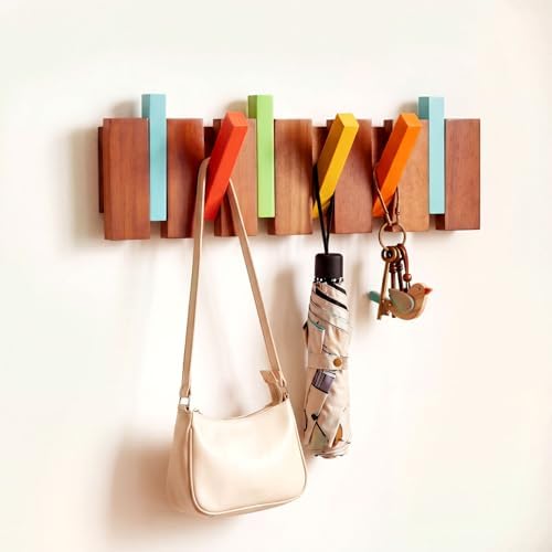 Youyole 6 Hook Wood Coat Rack Wall Mount Mid Century Modern Wooden Coat Hooks Colorful Heavy Duty Flip Down Piano Hat Rack for Hanging Coats Keys Hats Robe Towels Home by Ajaredlulu