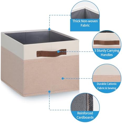 GhvyenntteS Large Fabric Storage Bins 6 Pack, 15x11x9.6 Inch Storage Baskets for Shelves, Foldable Closet Storage Bins for Shelves, Closet Organizers and Storage Boxes, Beige Yellow&White - Image 3
