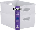 Superio Ribbed Collection - Decorative Plastic Basket Open Home Storage Bins Organizer, Large White Smoke (2 Pack) Container Boxes for Organizing Closet Storage Bins for Shelves 15 Liter/16 Quart by Superio
