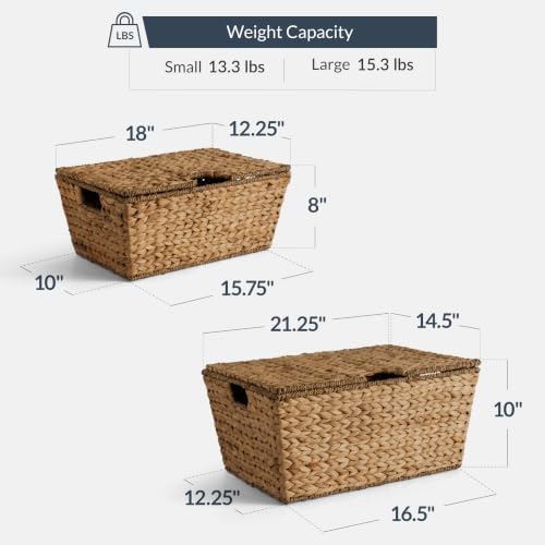 Best Choice Products Set of 2 X-Large & Medium Woven Storage Baskets W/Lids, Hyacinth Nesting Bins, Handwoven Organizer Baskets W/Handles for Bedroom, Living Room, Laundry Room, Or Office - Chestnut - Image 2