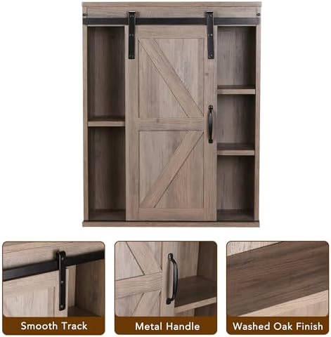 RUSTOWN Farmhouse Bathroom Wall Cabinet with Sliding Barn Door - Image 6