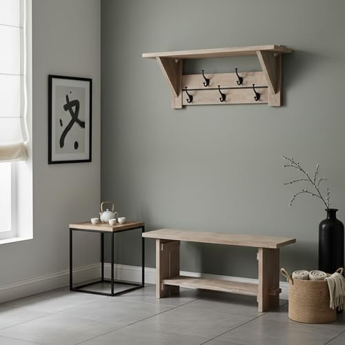 Alaterre Bethel Rustic Solid Wood Bench & Wall Mounted Coat Rack, Driftwood - Image 5