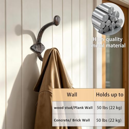 Dseap Cast Iron Wall Hooks L=5”, Heavy Duty Coat Hooks, Rustic Vintage Farmhouse Hook for Hanging Winter Coats Jackets Towels Hats Bags Plants, Antique Brown, Pack of 10 (ShieldBold) - Image 4