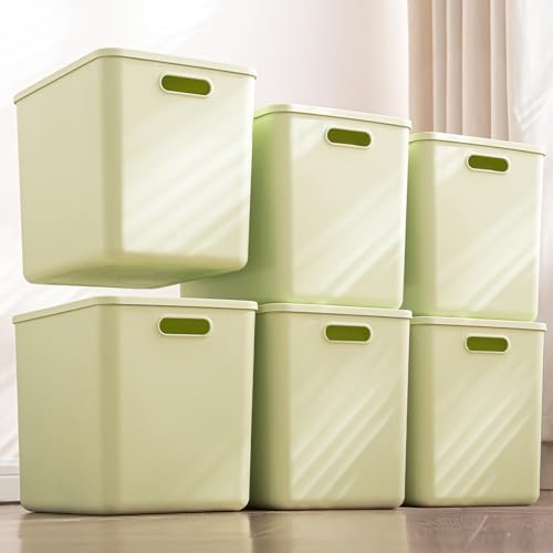 6 pack large plastic White storage bins with Lids, Toy Box Chest with Handle，Organizer Containers Baskets for Baby,Nursery，Shelves，Playroom, Bedroom，Office,Closet，home (Light Green, 6XL) by Gaoaodeyu
