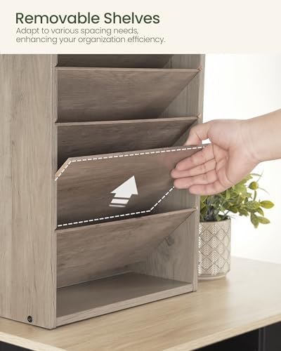 CHOEZON Wall File Organizer, 10-Tier Hanging Mail Organizer, Wall Mount File Holder with 4 Side Hooks, Industrial Mail and Storage Organizer, Wooden Vertical Hanging Holder for Office, Greige MWJ03FH - Image 4