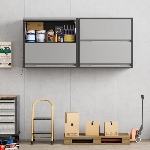 Garage Wall Cabinet, 25.6" H Metal Wall Cabinet with 2 Up-Flip Door - Image 2