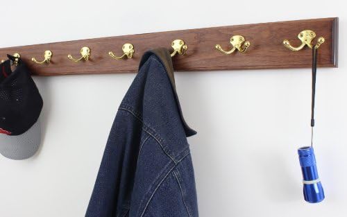 Cherry Coat Rack with Solid Brass Double Style Hooks (Mahogany, 20" x 3.5" with 4 hooks) - Image 3