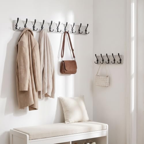 WEBI Coat Rack Wall Mount,38 9/16" Long,10 Hooks,Large Coat Hooks Wall Mounted,Coat Hanger Wall,Farmhouse Wood Hook Rack Rail,Triple Hooks for Hanging Coats,Clothes,Jacket,Black/White - Image 5