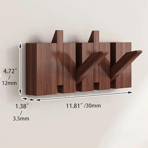 Coat Rack Wall Mount, Wooden Coat Rack, Piano Key Coat Rack, 4 Hooks Flip Down Wall Hook Rack, Walnut - Image 2