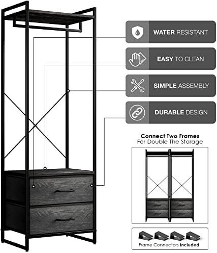 Sorbus Tall Clothing Rack with Drawers, Wood Top (Rustic Black) - Image 6