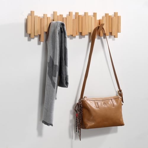 Coat Rack Wall Mount Piano Flip Down Wall Hook Rack 7 Hooks Beech - Image 3
