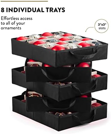 Premium Large Carrying Christmas Ornament storage Box with Clear Lid, 3" Compartment, Contains 10 Trays, Keeps 200 Holiday Ornaments & Xmas Accessories, Made Of Tear Proof Made Of 600D Oxford Fabric - Image 3