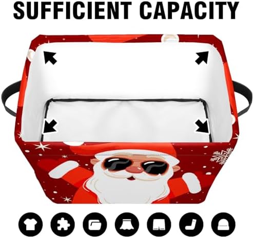Christmas Santa Claus Foldable Baskets Storage Bins with Handles, Decorative Cloth Organizer Storage Boxes 2 2piece - Image 5