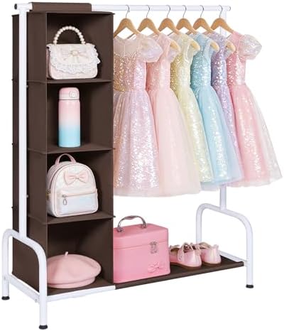 Univivi Kids Clothing Rack with Hanging Organizer, 43 Inch, Brown and White by Univivi