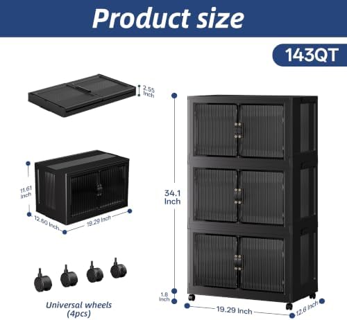 SAILUN Stackable Storage Bins with Lid, 143QT 3Pack Black - Image 2
