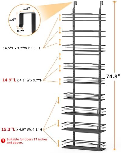 Moforoco 9-Tier Over The Door Pantry Organizer, Pantry Organization and Storage, Black Hanging Basket Wall Spice Rack Seasoning Shelves, Home & Kitchen Bedroom Bathroom House Essentials (Pack of 2) - Image 2