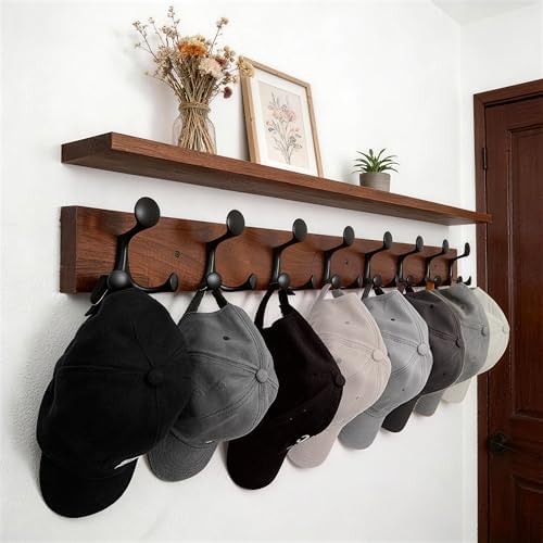 WEBI Coat Rack Wall Mount,43" Solid Wood Coat Hooks Wall Mounted Coat Hanger,16" Hole to Hole,Heavy Duty 8 Triple Hooks for Hanging Coats,Jacket,Hat,Backpack,Farmhouse,Reddish Brown,2 Packs - Image 4