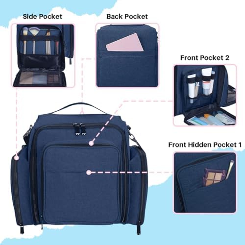 Large Makeup Bag Organizer with 3 Inner Removable Pouches,Blue - Image 3