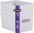 Superio Ribbed Collection - Decorative Plastic Basket Open Home Storage Bins Organizer, Medium White Smoke (4 Pack) Container Boxes for Organizing Closet Storage Bins for Shelves Drawer Shelf 5 Liter by Superio