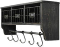 BizChair Wall Mounted Storage Rack - Blackwashed Solid Pine Wood - 24 Inch - Upper Shelf - 5 Hooks - Wire Baskets - For Entryway, Kitchen, Bathroom by BizChair