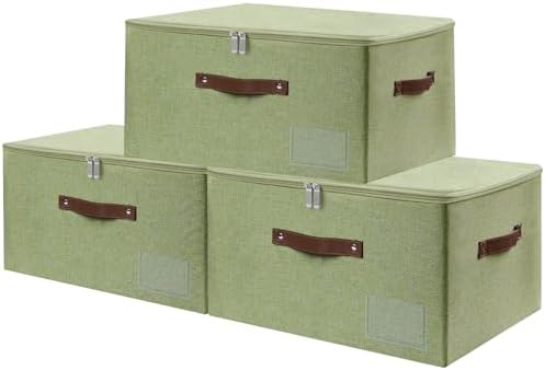 ANMINY Storage Box Fabric Bins with Zipper Lid, 17.7"x13.8"x10" Green, 3PCS by ANMINY