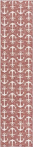 Unique Loom Outdoor Coastal Collection Area Rug - Ahoy (2' 7" x 12' 2" Runner, Rust Red/ Ivory) - Image 3