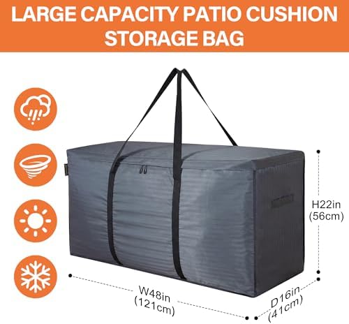 storagebag Patio Cushion Storage Bag, Outdoor Cushion Storage Bag,Waterproof Extra Large Furniture Storage Bag with Handle and Zipper, 48in L x 16in W x 22in H - Image 6