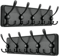 Dseap Coat Rack Wall Mounted - 5 Tri Hooks, Heavy Duty, Wooden Wall Coat Hanger Coat Hook for Clothes Hat Jacket Clothing, Black, Pack of 2 by Dseap