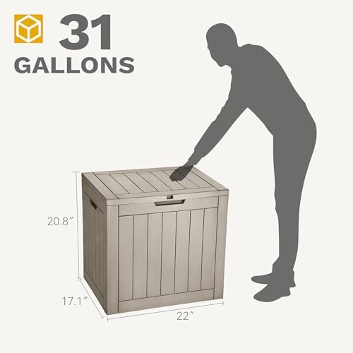 DWVO 30 Gallon Outdoor Storage Box, Weatherproof Lockable Resin Deck Box for Patio Furniture, Pool Accessories, Garden Tools, and Supplies - Brown - Image 6