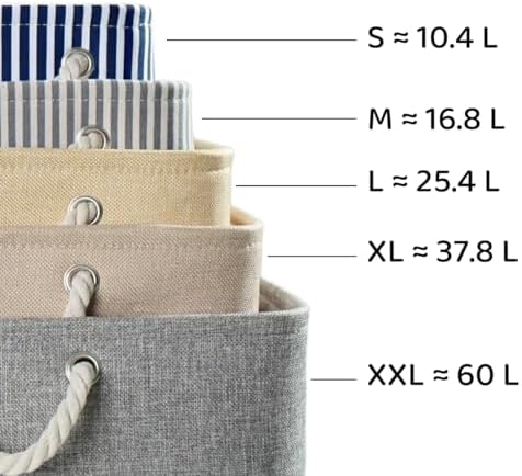 Mangata Fabric Storage Bins, Set of 3 Foldable Canvas Storage Basket W/Handles for Organizing Shelves Toys Clothes Nursery Home Closet(Grey Stripe, Medium) - Image 6