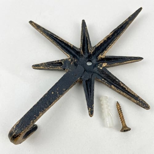 4 Pack Cast Iron Atomic Starburst Wall Hooks, Gold Mid Century Modern Coat and Towel Hooks for Entryway, Bathroom, Kitchen, Bedroom, Decorative Vintage Style Star Hooks - Image 7